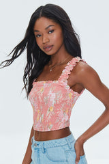 Tropical Leaf Smocked Crop Top | Forever 21 Women