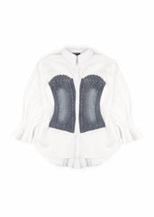 Poplin Faux Denim Corset Shirt | Forever 21 Women