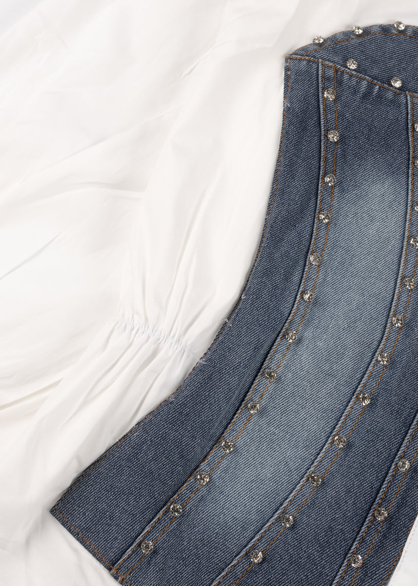 Poplin Faux Denim Corset Shirt | Forever 21 Women
