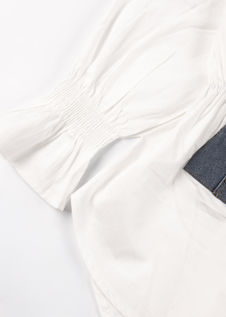 Poplin Faux Denim Corset Shirt | Forever 21 Women