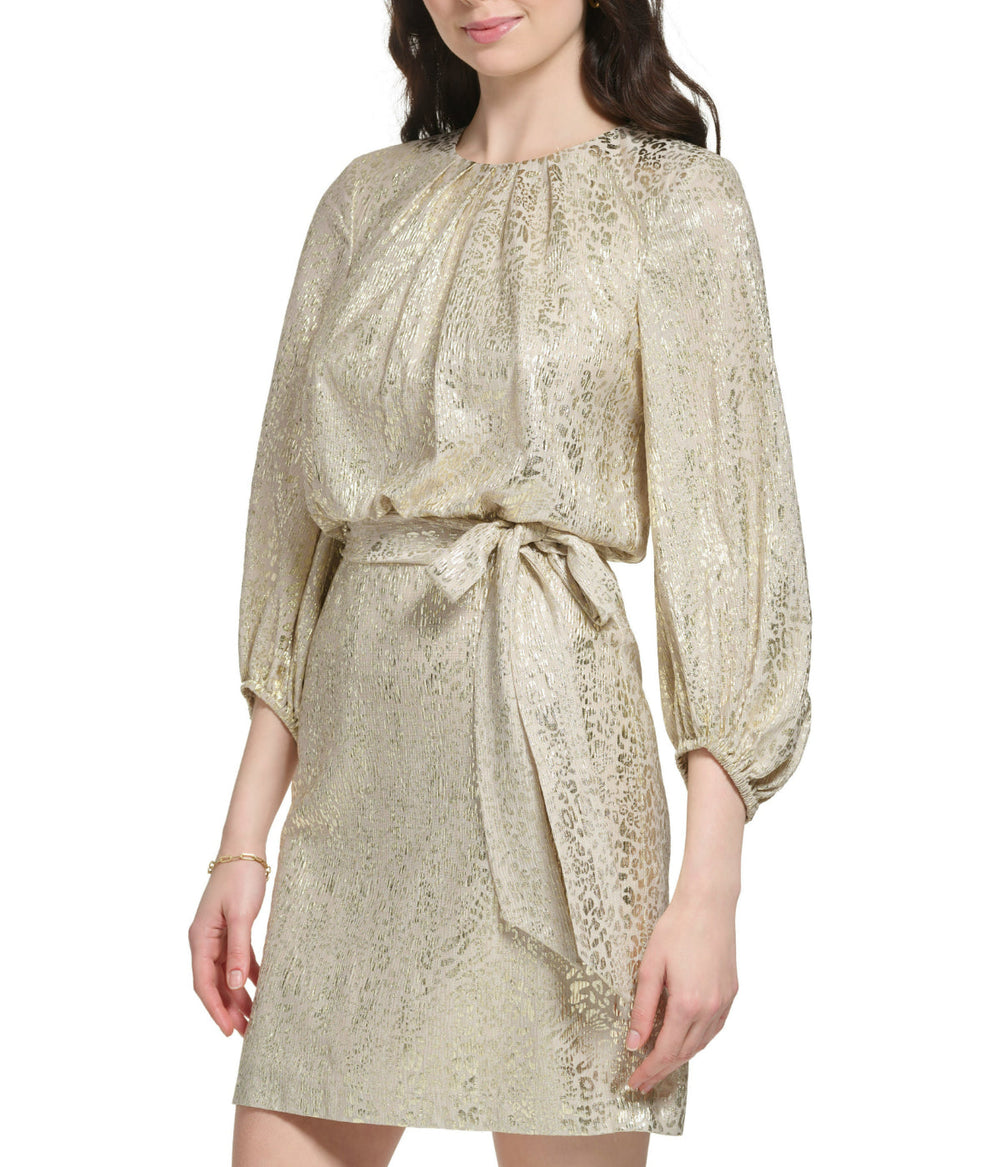 Longsleeve Pleated Neck Blouson Dress Champagne | Forever 21 Women
