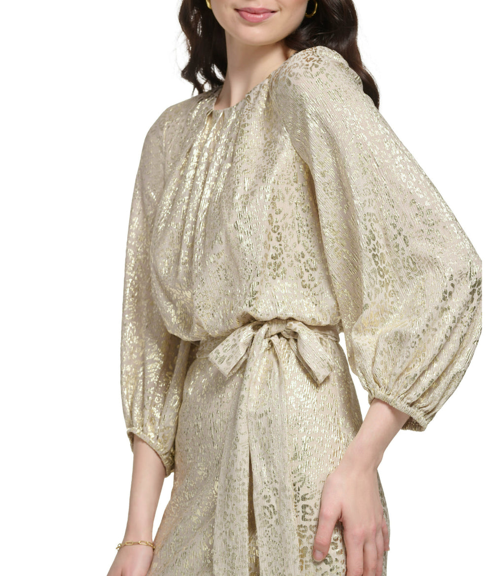 Longsleeve Pleated Neck Blouson Dress Champagne | Forever 21 Women