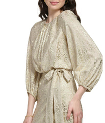 Longsleeve Pleated Neck Blouson Dress Champagne | Forever 21 Women