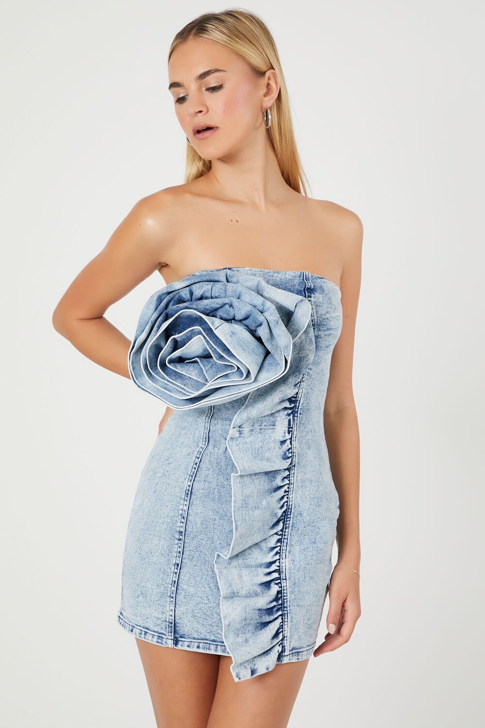 Rosette Denim Mini Tube Dress | Forever 21 Women