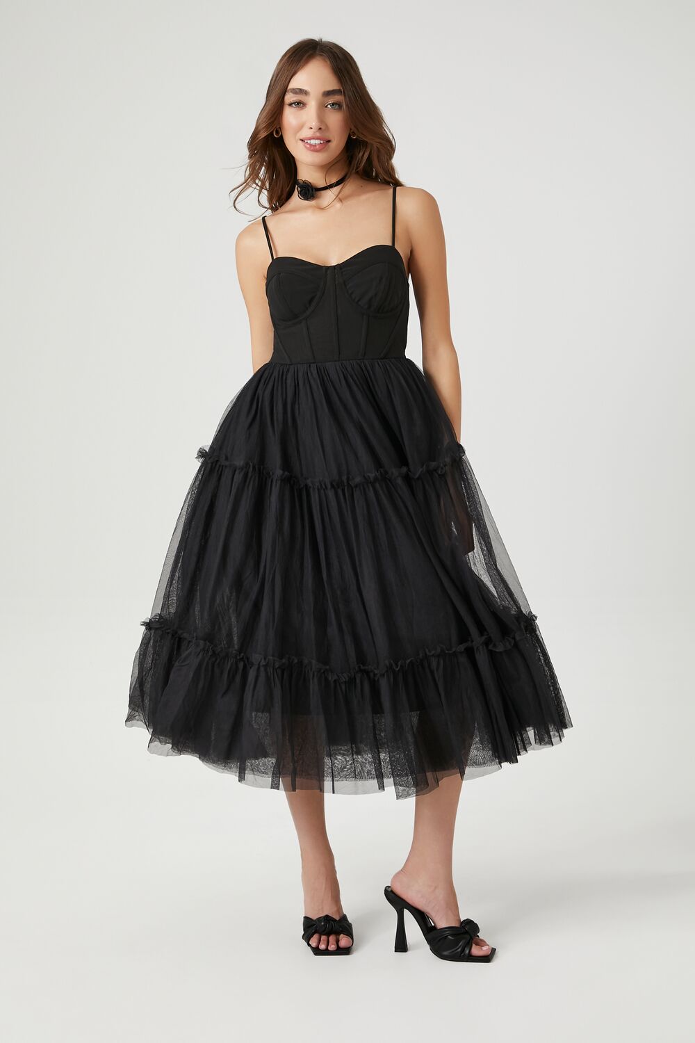 Tulle Ruffled Bustier Midi Dress | Forever 21 Women