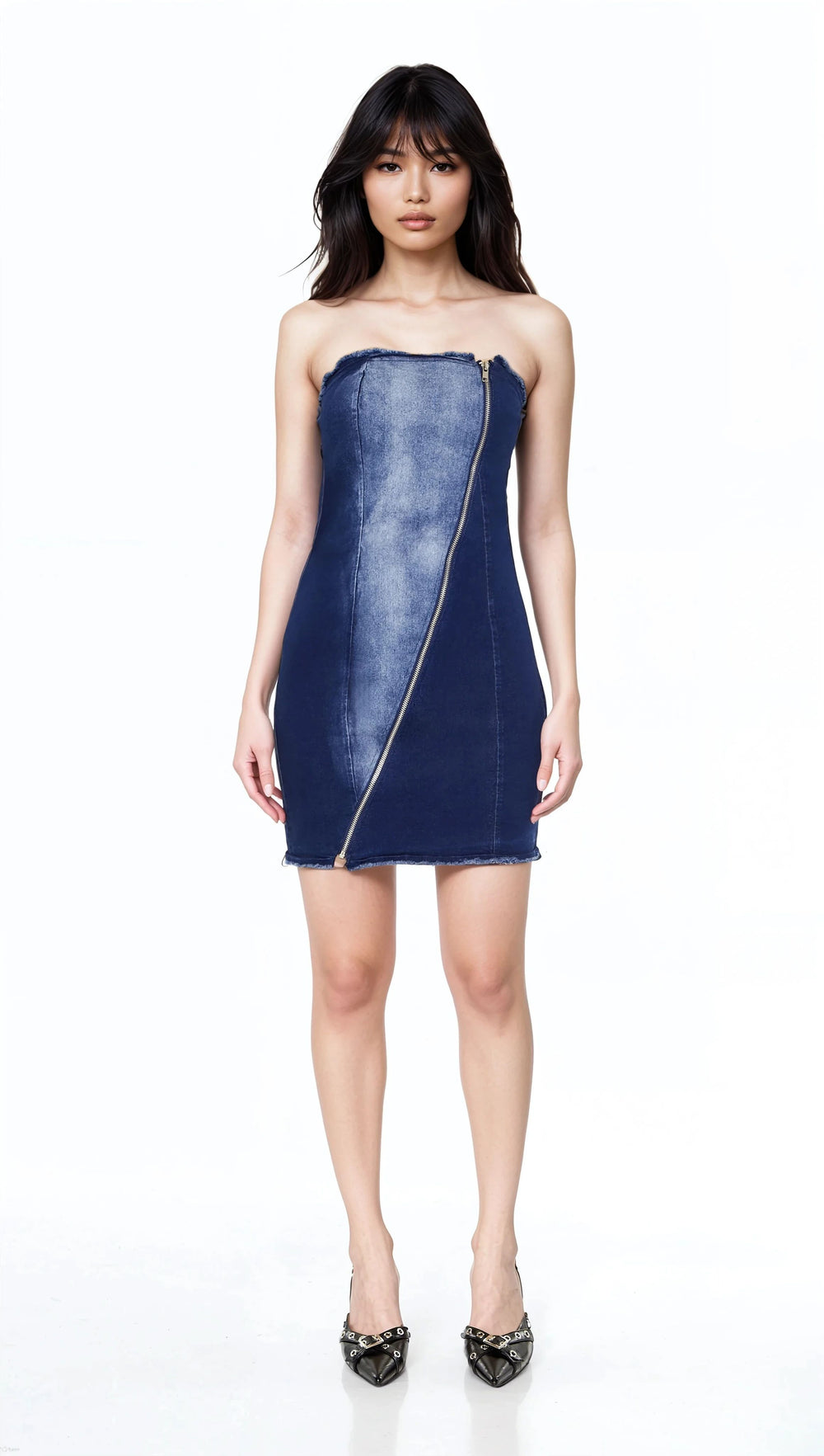 Zip-Up Denim Tube Mini Dress | Forever 21 Women