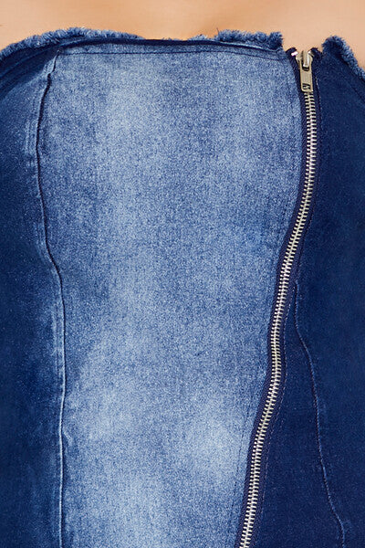 Zip-Up Denim Tube Mini Dress | Forever 21 Women