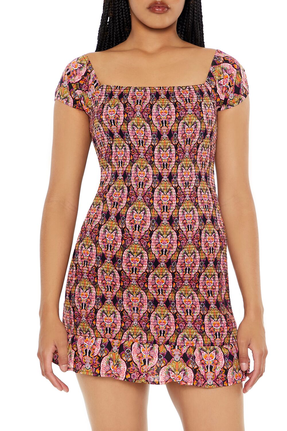 Smocked Ornate Print Mini Dress | Forever 21 Women