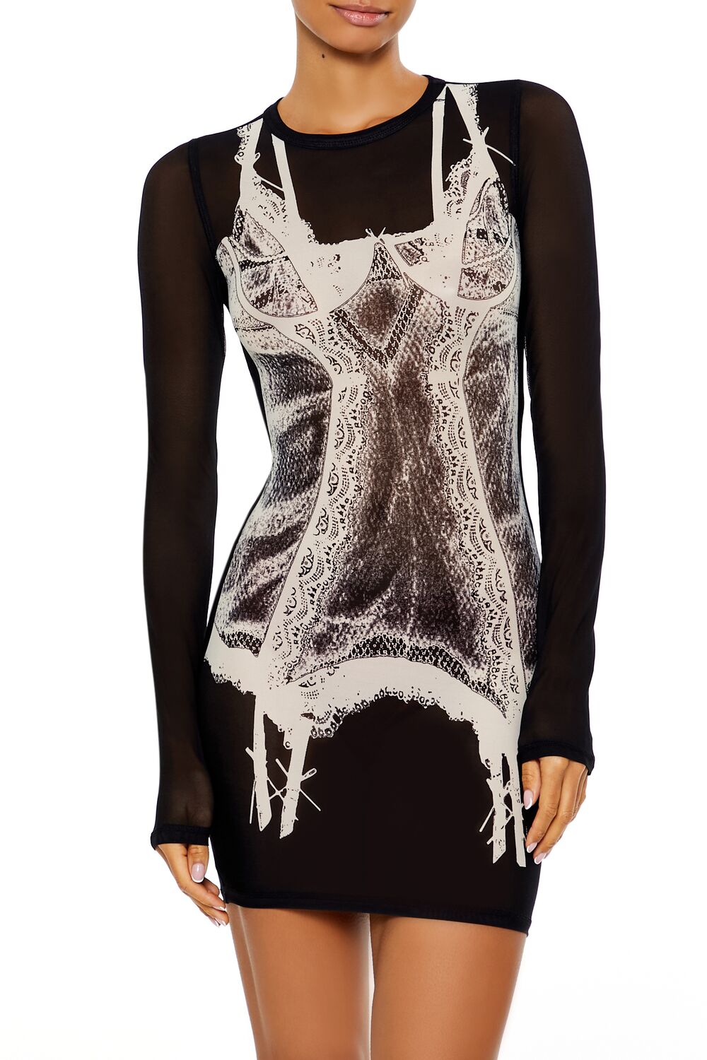 Mesh Garter Graphic Mini Dress | Forever 21 Women