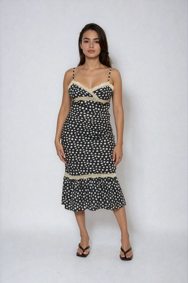 Polka Dot Lace-Trim Cami Midi Dress | Forever 21 Women