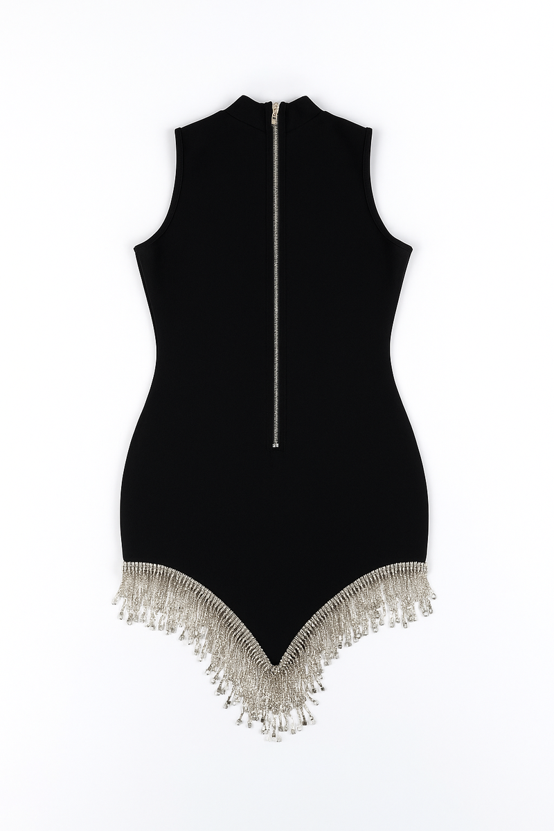 Rhinestone-Fringe Mock Neck Mini Dress | Forever 21 Women