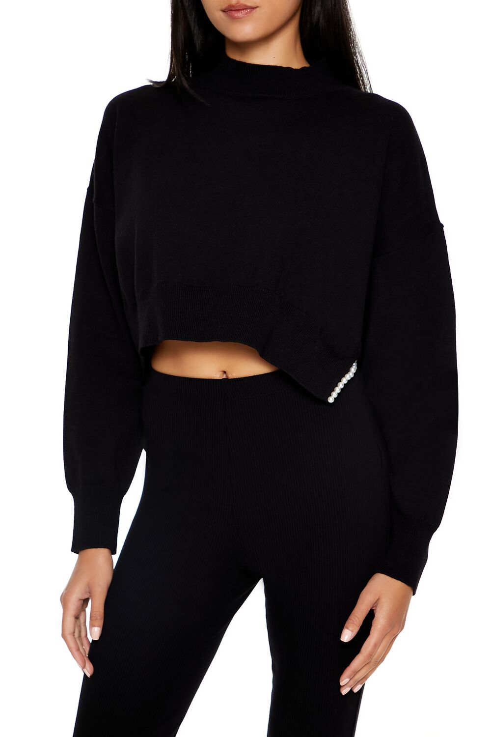 Faux Pearl-Trim Cropped Sweater | Forever 21 Women