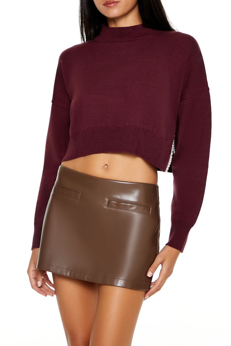 Faux Pearl-Trim Cropped Sweater | Forever 21 Women