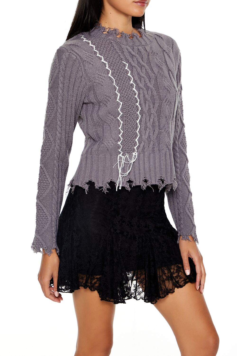 Distressed Cable Knit Sweater | Forever 21 Women