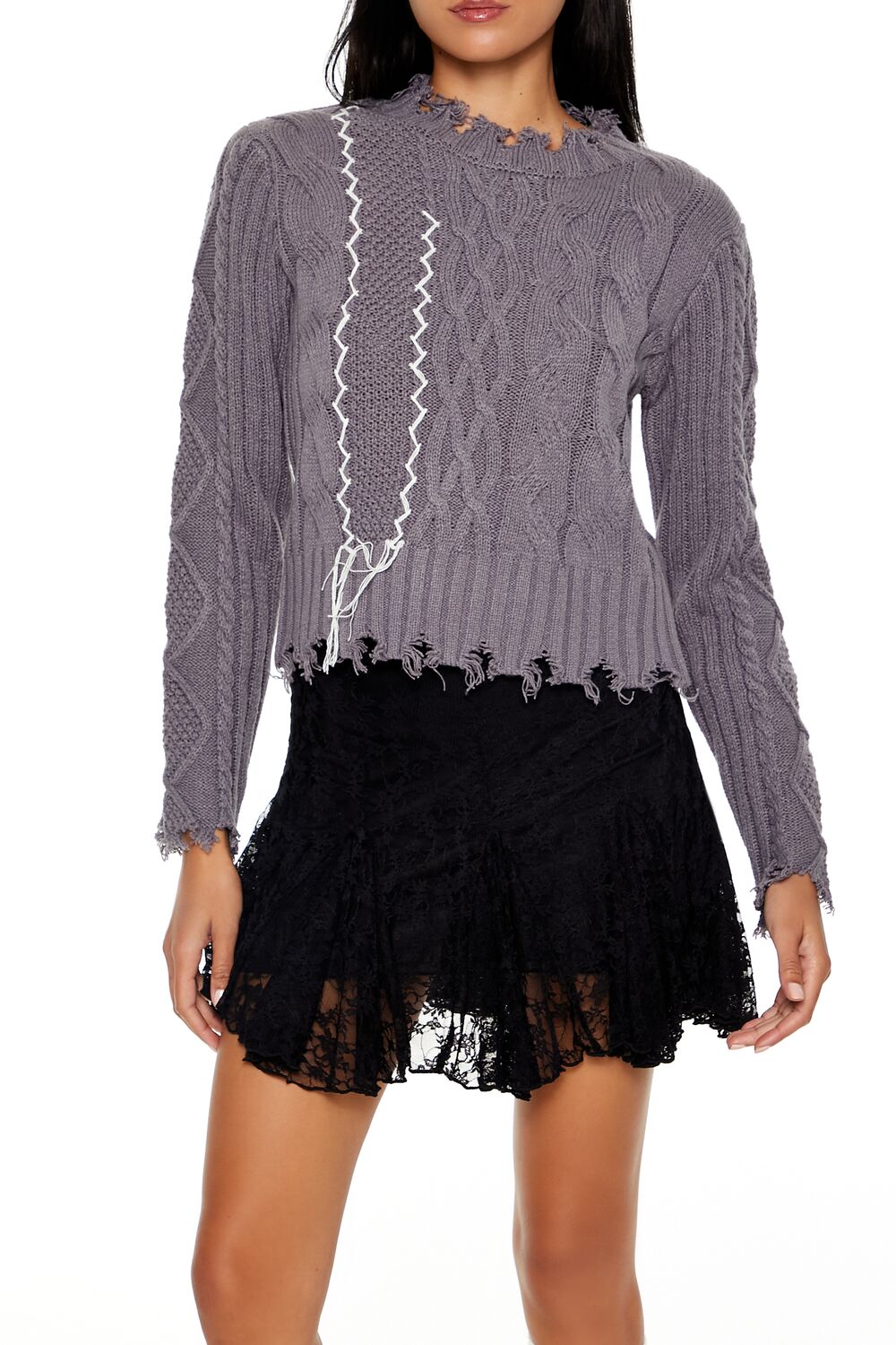 Distressed Cable Knit Sweater | Forever 21 Women