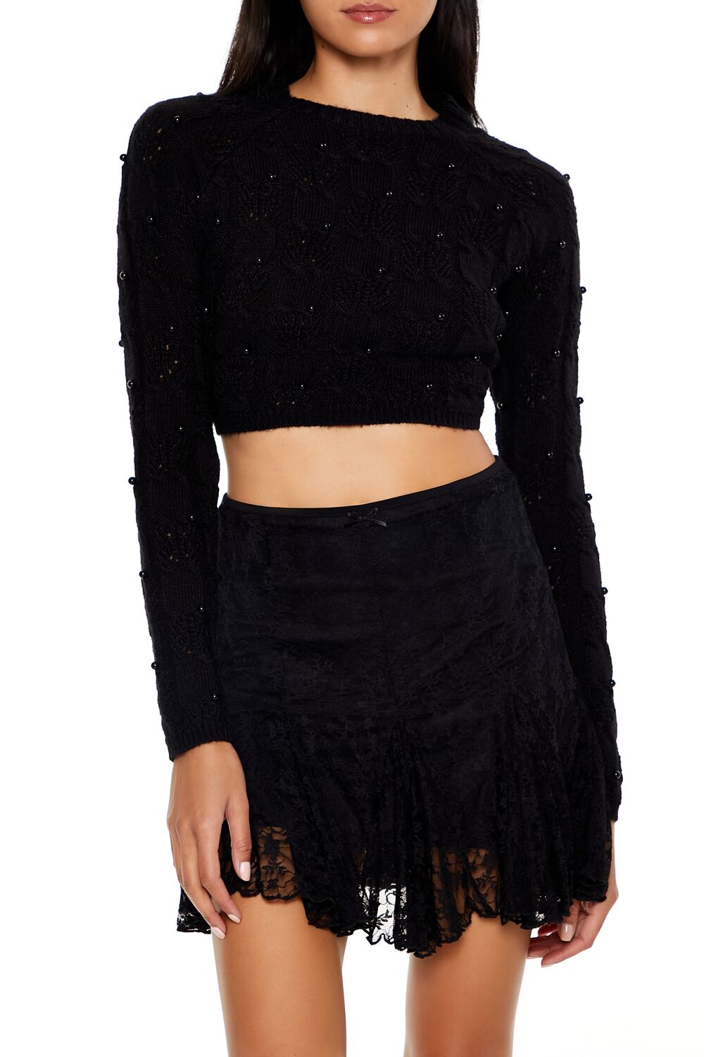 Beaded Cropped Cable Knit Sweater | Forever 21 Women