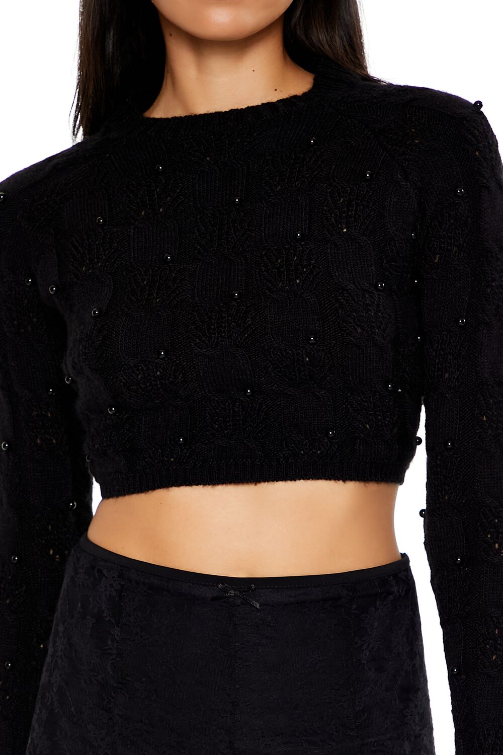 Beaded Cropped Cable Knit Sweater | Forever 21 Women