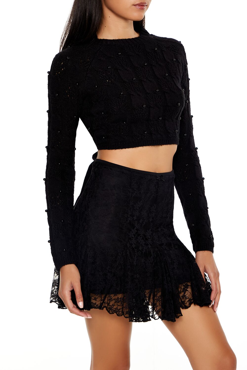 Beaded Cropped Cable Knit Sweater | Forever 21 Women