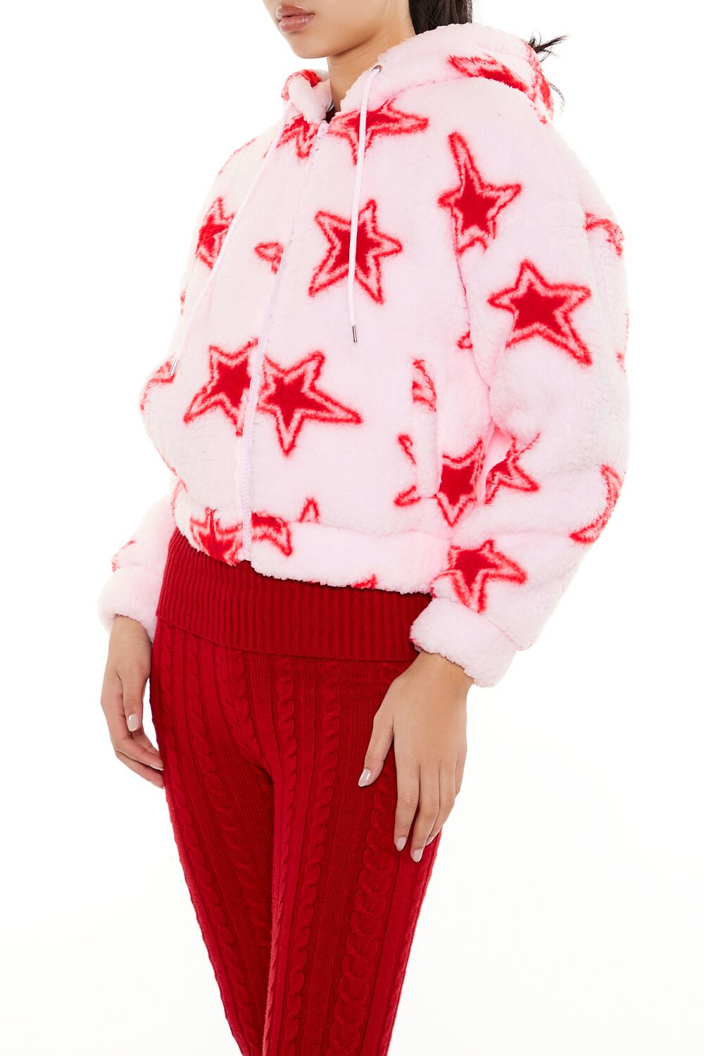 Faux Shearling Star Print Hoodie | Forever 21 Women