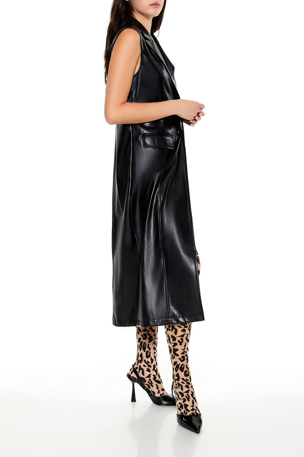 Notched Faux Leather Longline Vest | Forever 21 Women