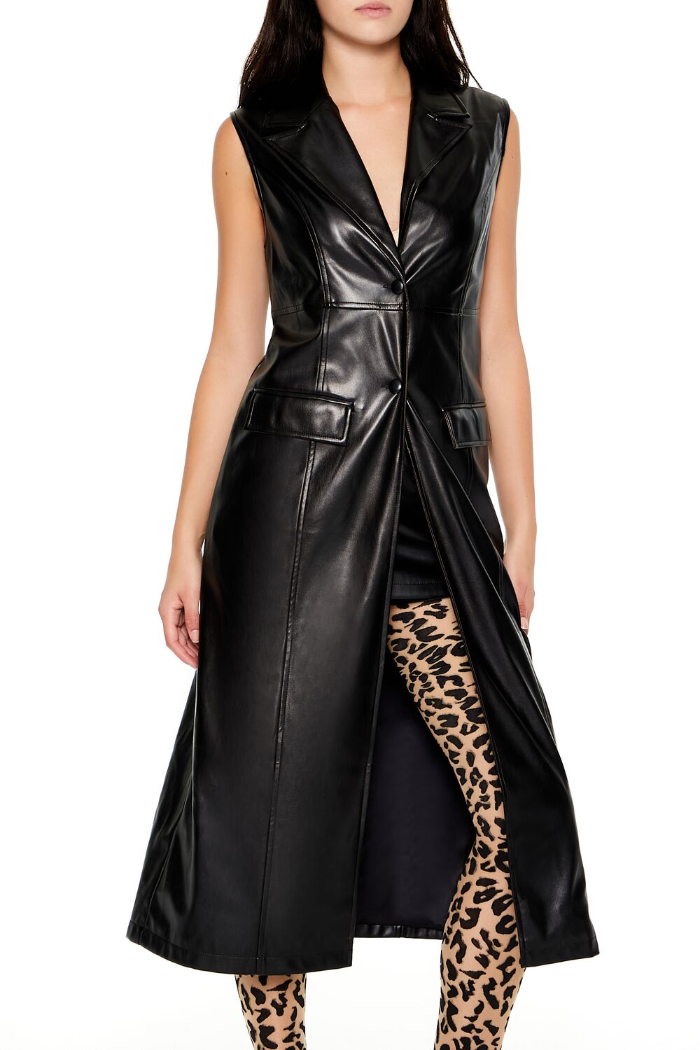 Notched Faux Leather Longline Vest | Forever 21 Women