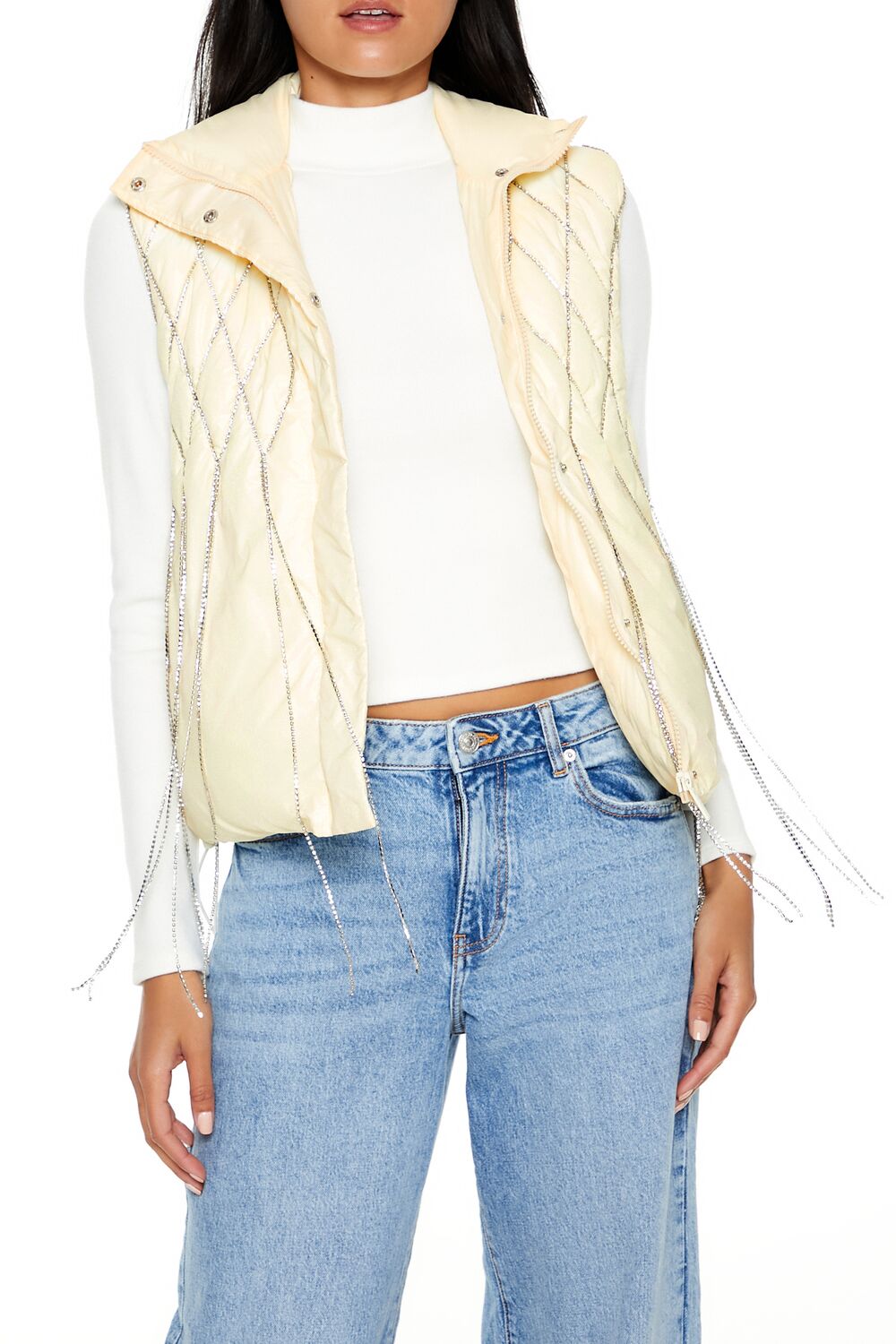 Quilted Rhinestone Fringe Vest | Forever 21 Women