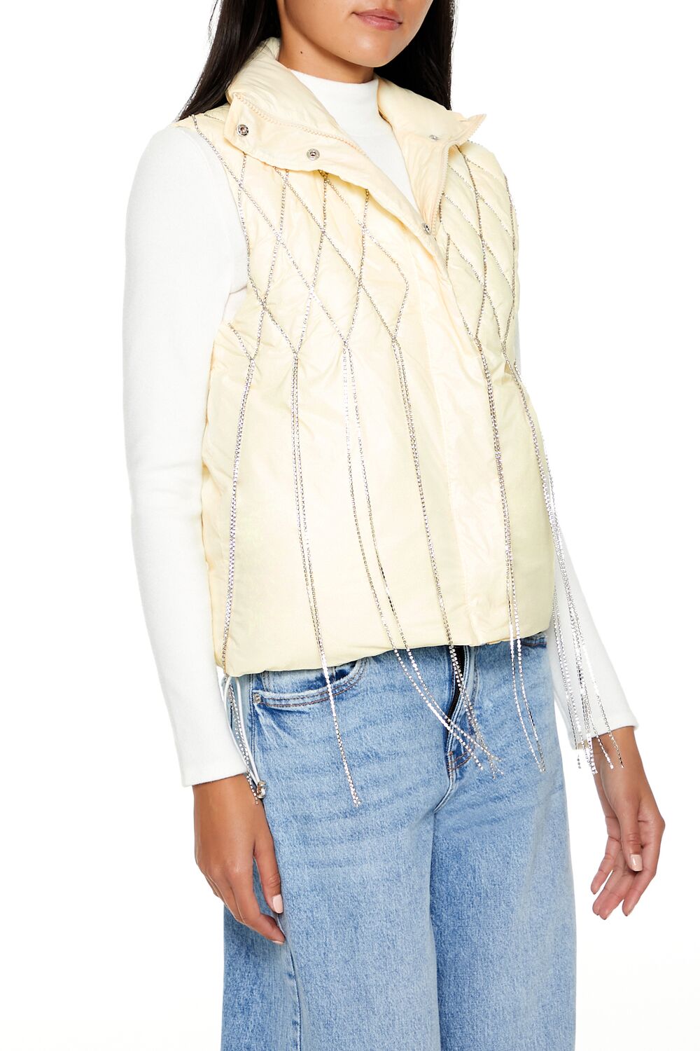 Quilted Rhinestone Fringe Vest | Forever 21 Women