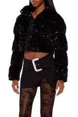 Sequin Faux Fur Puffer Jacket | Forever 21 Women