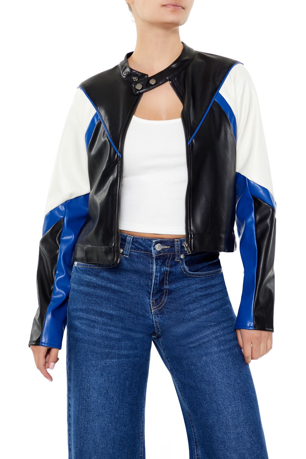 Colorblock Cropped Moto Jacket | Forever 21 Women