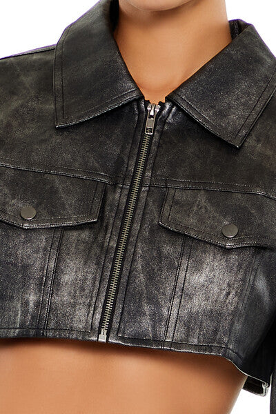 Cropped Metallic Moto Jacket | Forever 21 Women