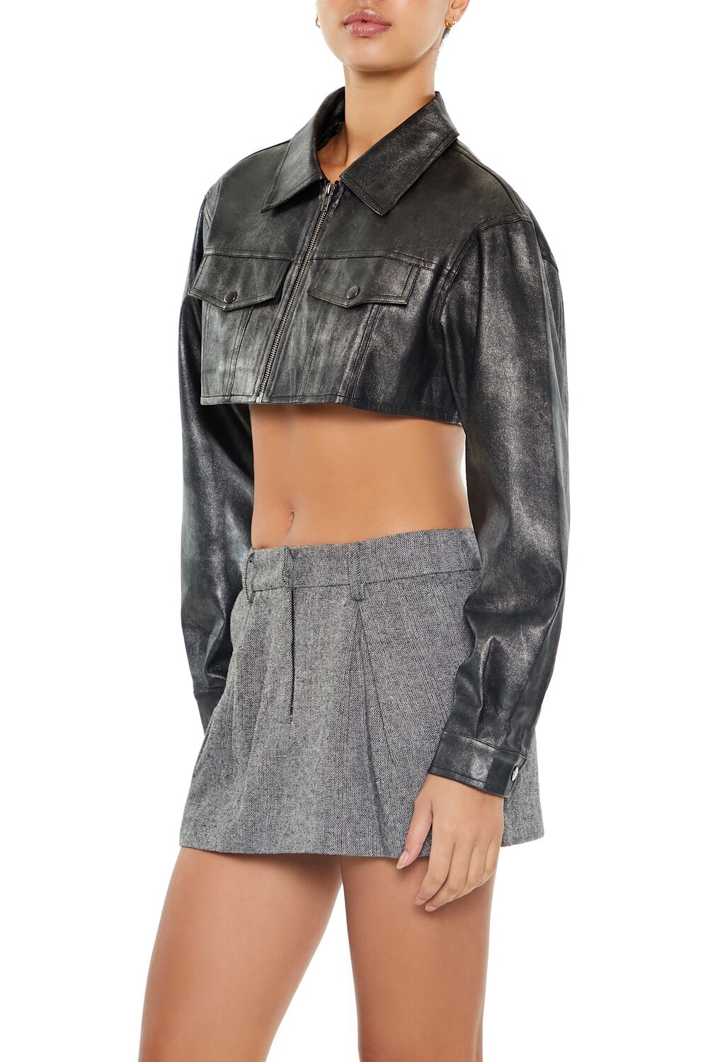 Cropped Metallic Moto Jacket | Forever 21 Women