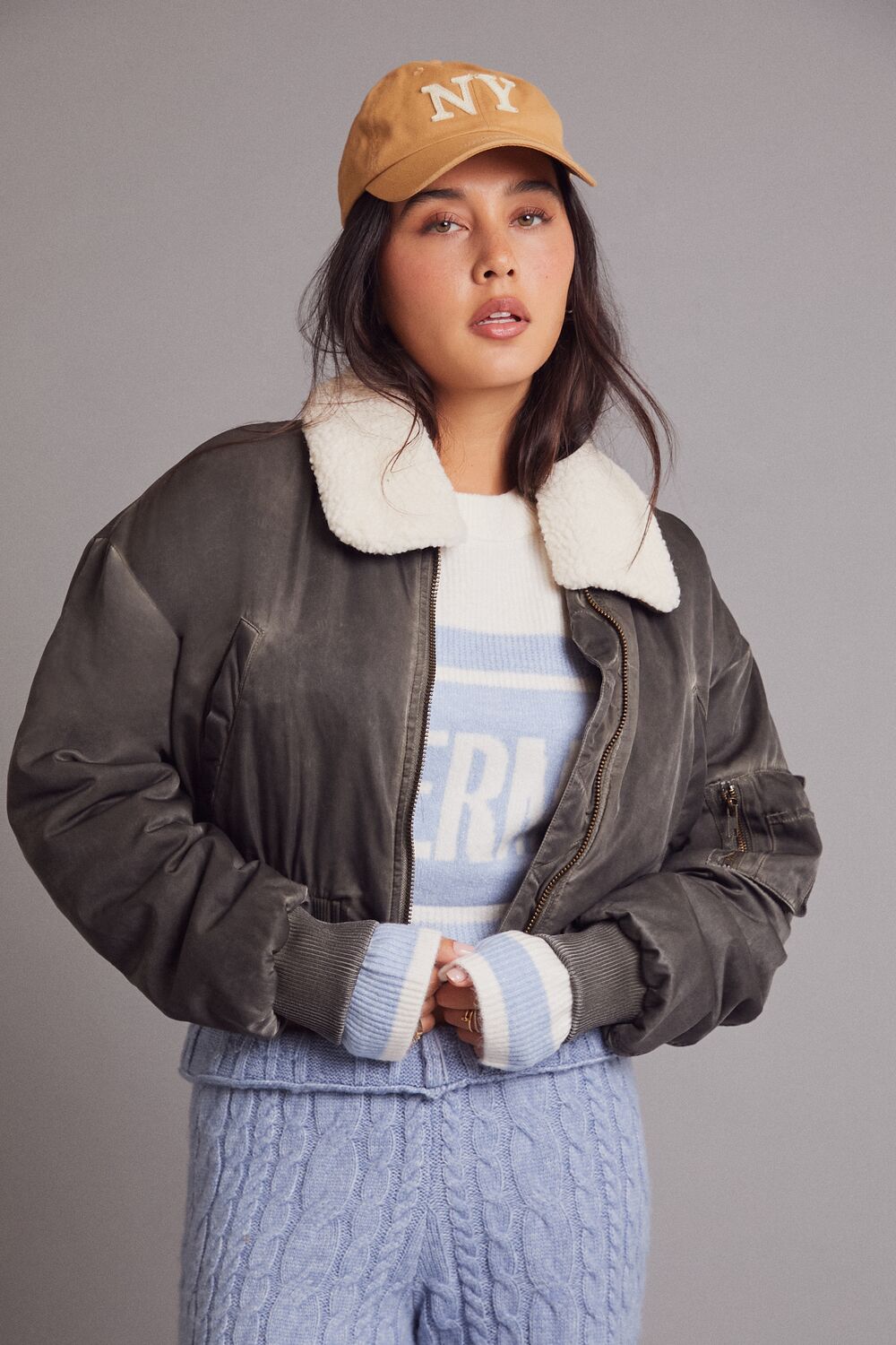 Oil Wash Cropped Bomber Jacket | Forever 21 Women