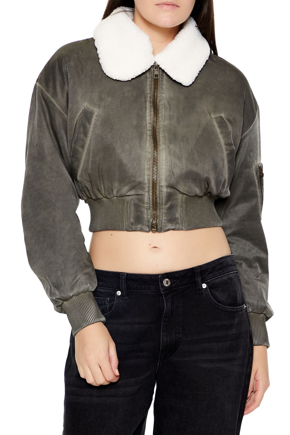 Oil Wash Cropped Bomber Jacket | Forever 21 Women