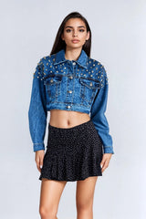 Cropped Rhinestone Denim Jacket | Forever 21 Women