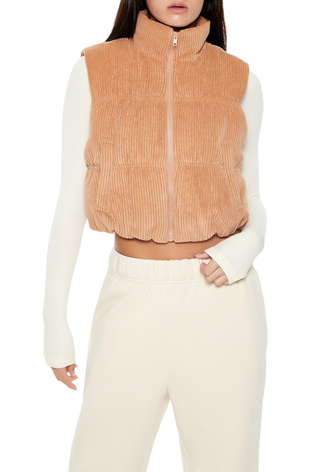 Cropped Funnel Neck Corduroy Vest | Forever 21 Women