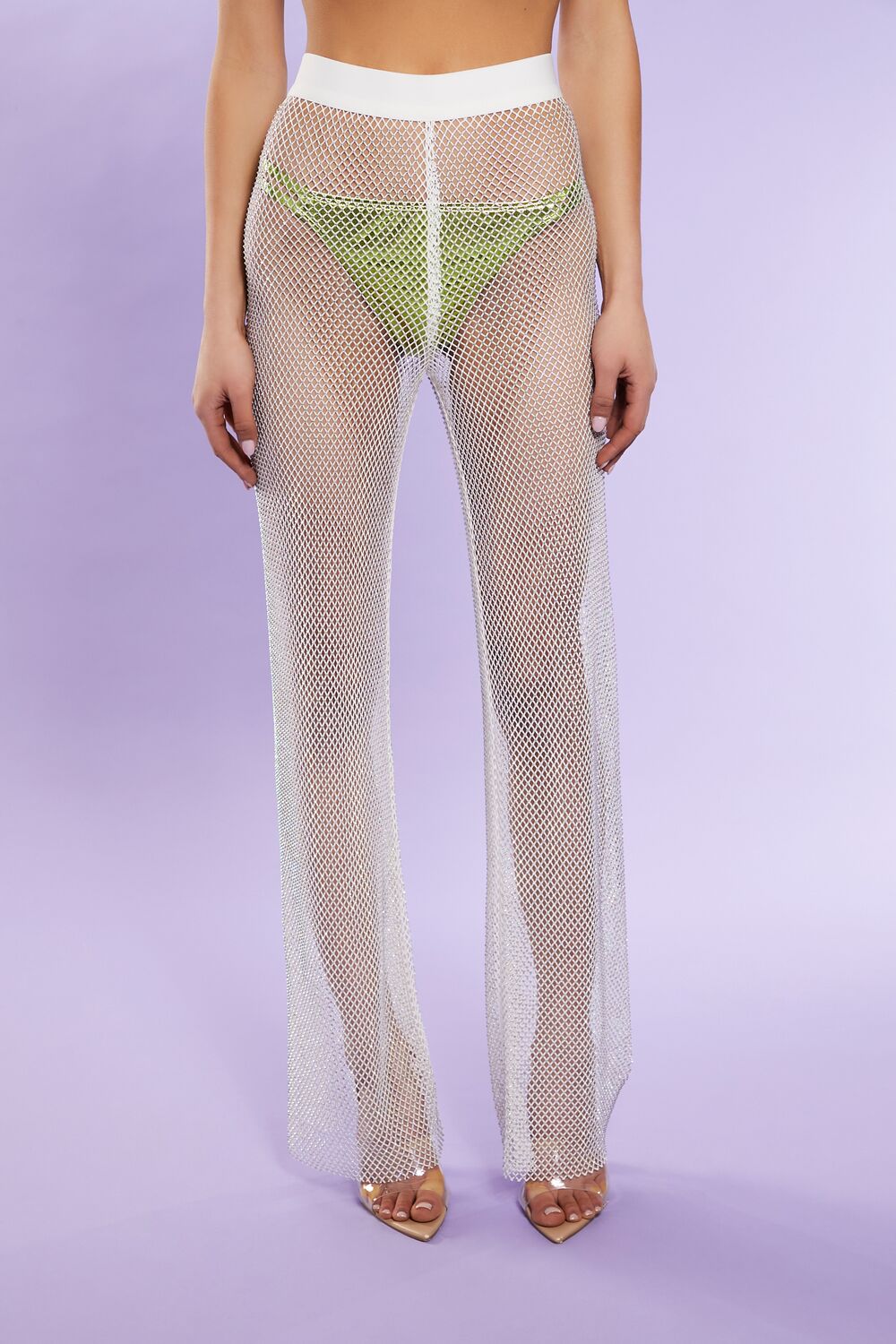 Rhinestone Netted Wide-Leg Pants | Forever 21 Women