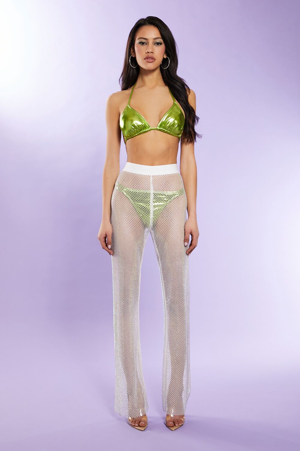 Rhinestone Netted Wide-Leg Pants | Forever 21 Women