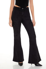 Metallic Sequin Flare Cargo Jeans | Forever 21 Women