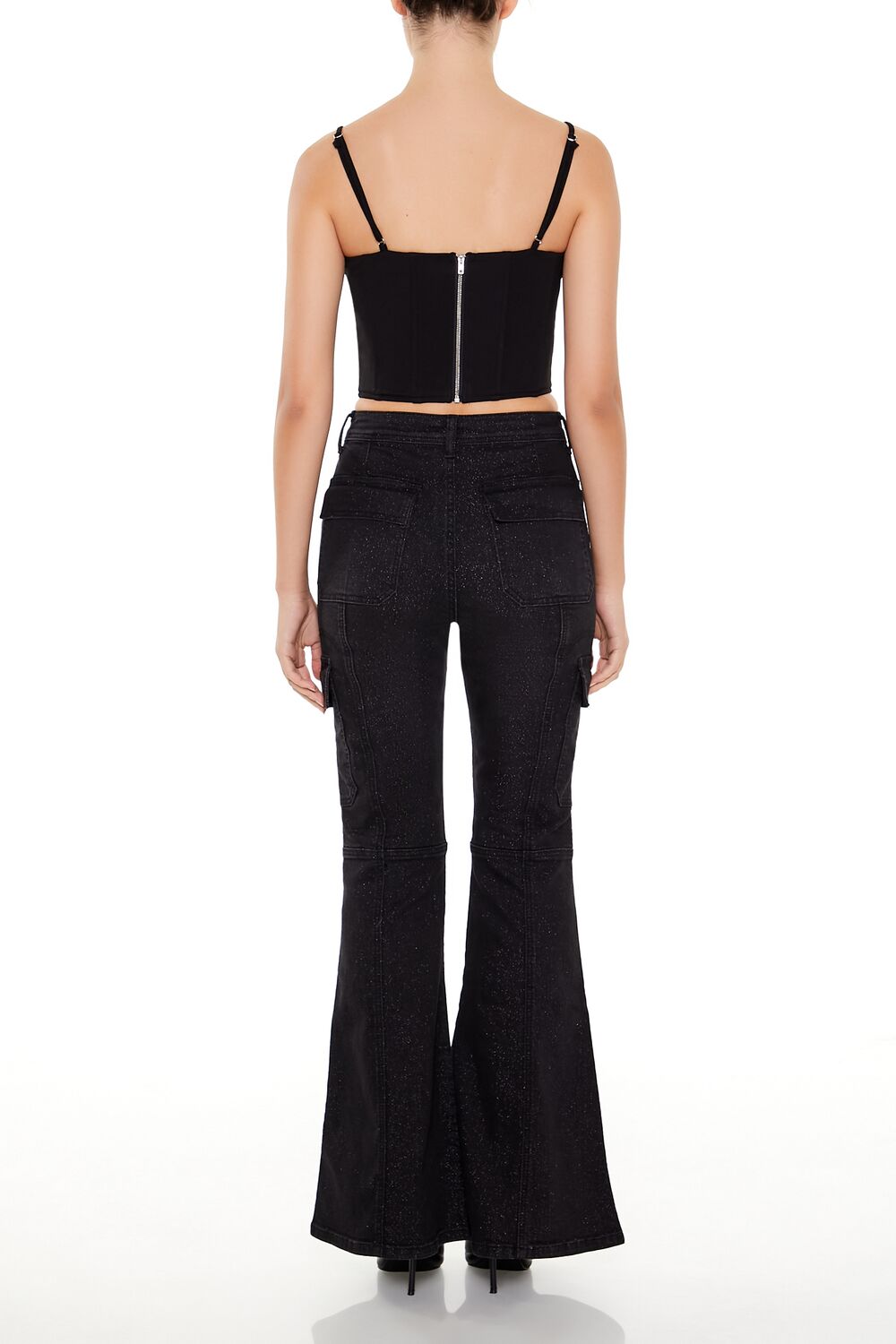 Metallic Sequin Flare Cargo Jeans | Forever 21 Women
