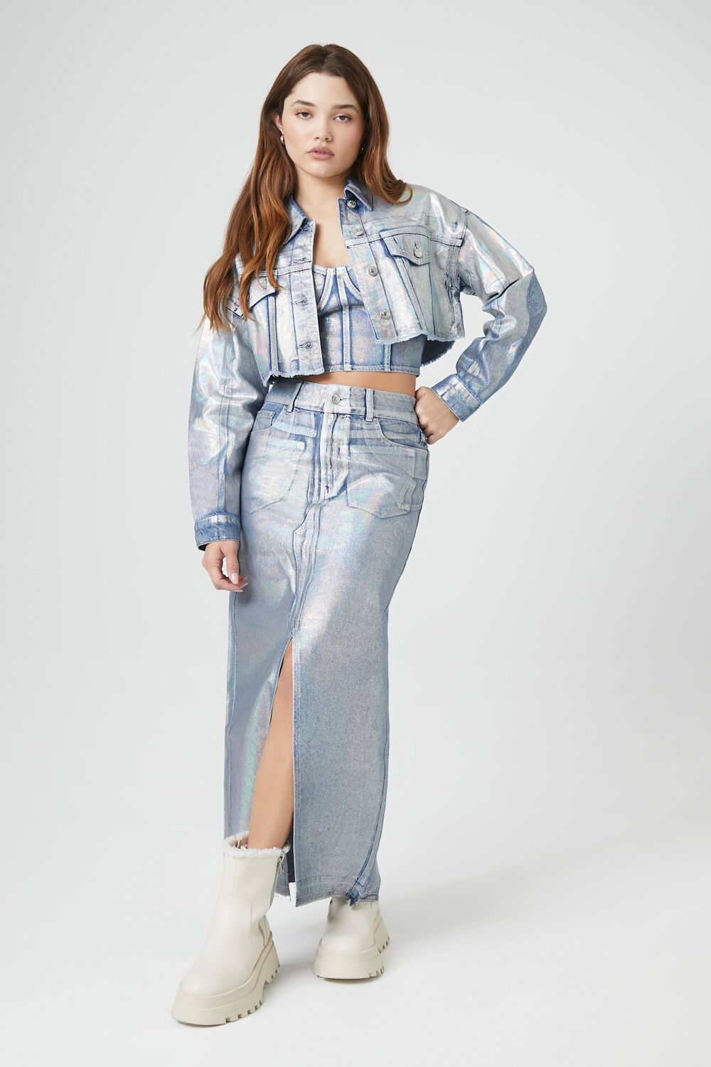 Iridescent Denim A-Line Maxi Skirt | Forever 21 Women