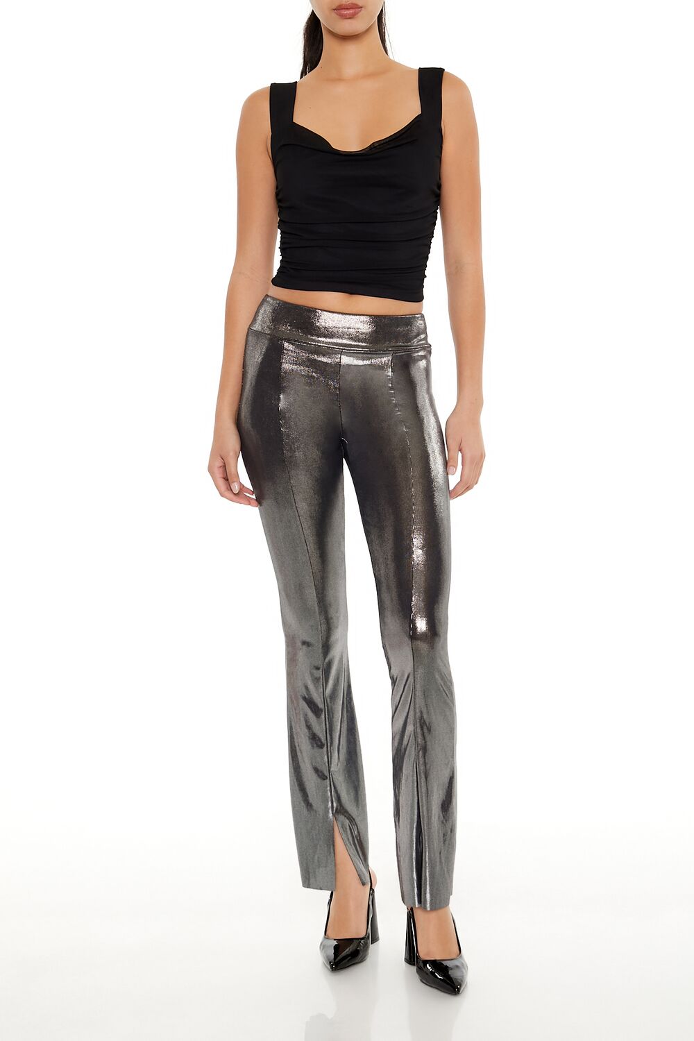 Metallic Mid-Rise Flare Leggings | Forever 21 Women