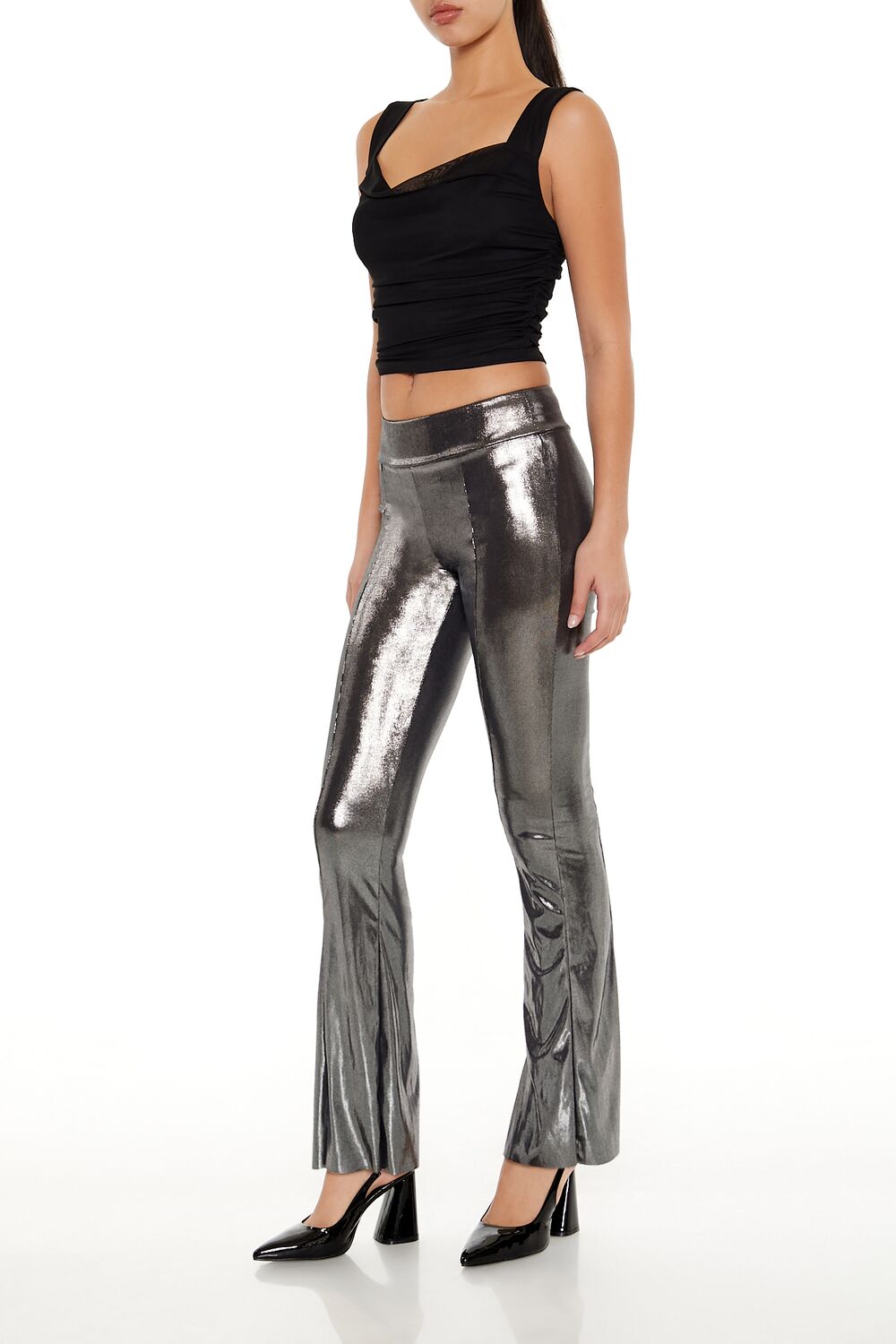 Metallic Mid-Rise Flare Leggings | Forever 21 Women
