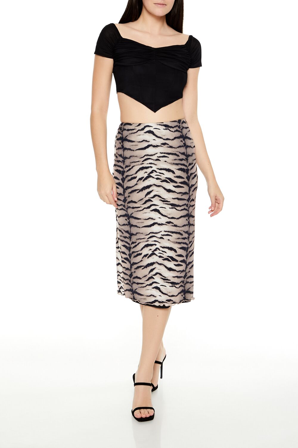 Mesh Tiger Print Midi Skirt | Forever 21 Women