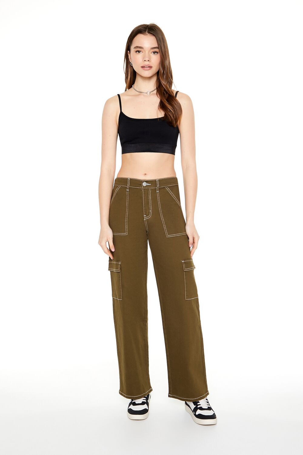 Twill Contrast-Trim Cargo Pants | Forever 21 Women