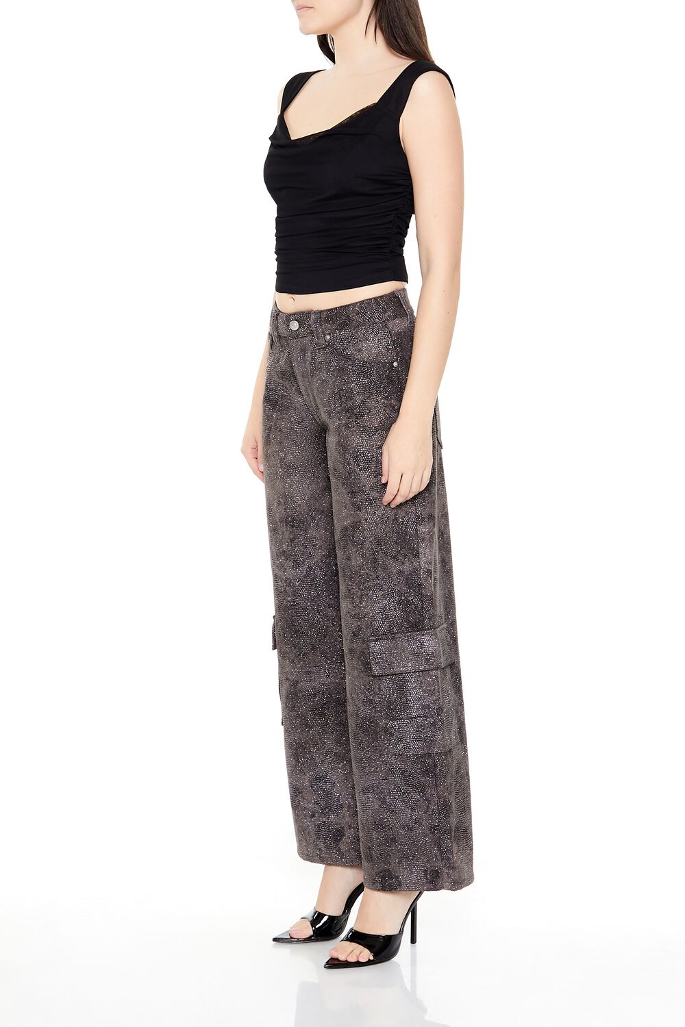Rhinestone Mid-Rise Cargo Pants | Forever 21 Women