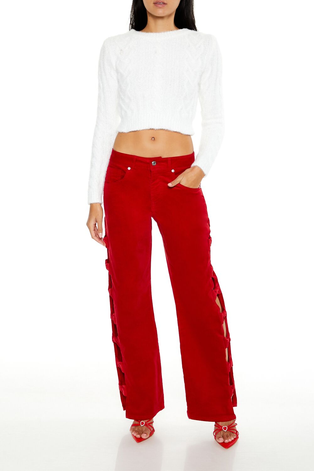 Bow Velvet Cutout Pants | Forever 21 Women
