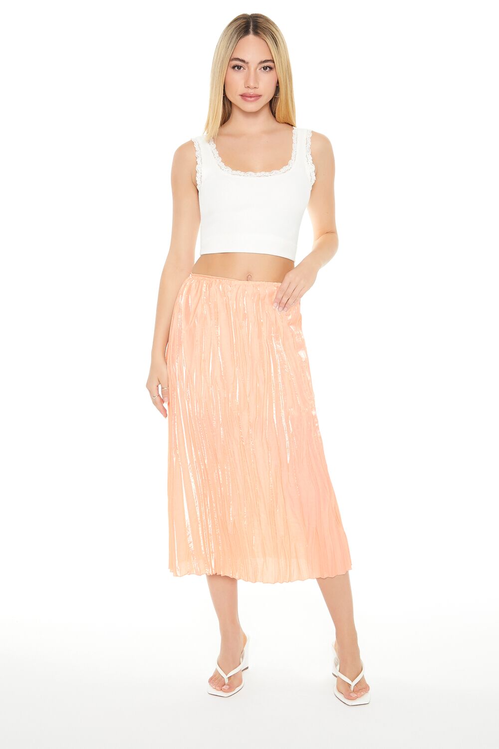 Crinkled High-Rise Midi Skirt | Forever 21 Women
