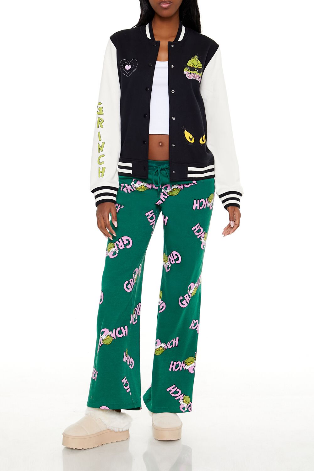Grinch Print Fleece Pants | Forever 21 Women
