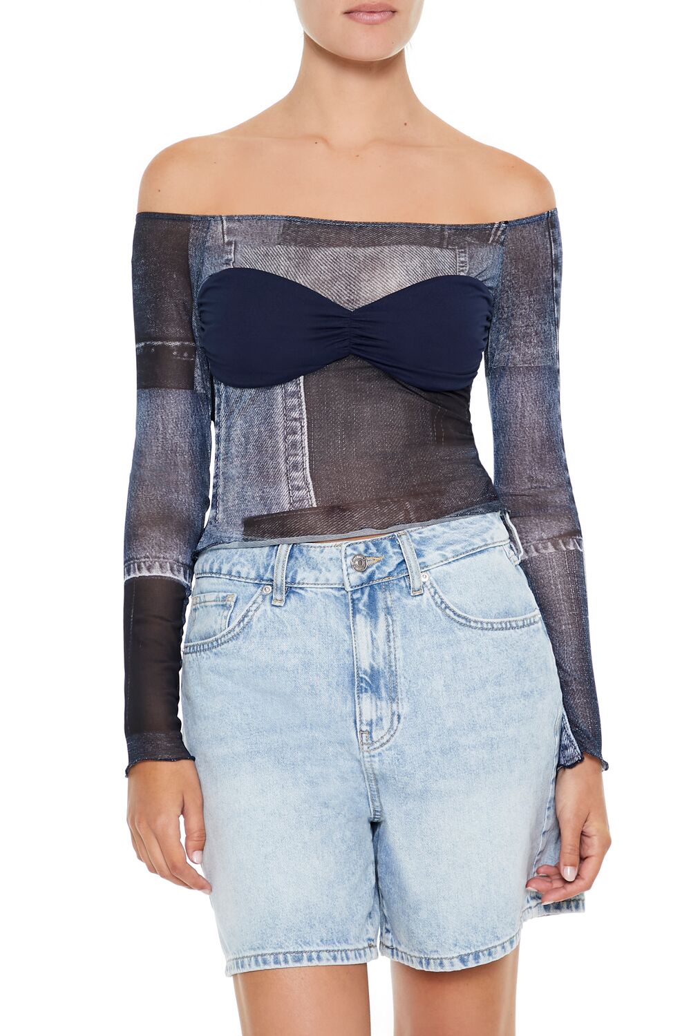 Denim Print Off-the-Shoulder Top | Forever 21 Women