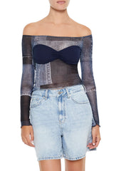 Denim Print Off-the-Shoulder Top | Forever 21 Women